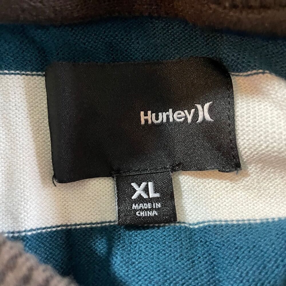 Hurley Sweatshirt Long Sleeve Stripe Blue Drawstring Button Cotton Hoodie Men XL - Picture 3 of 6